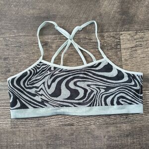 Happy Nation  Black and Light Blue Zebra-Print Seamless Sports Bralette *Read*